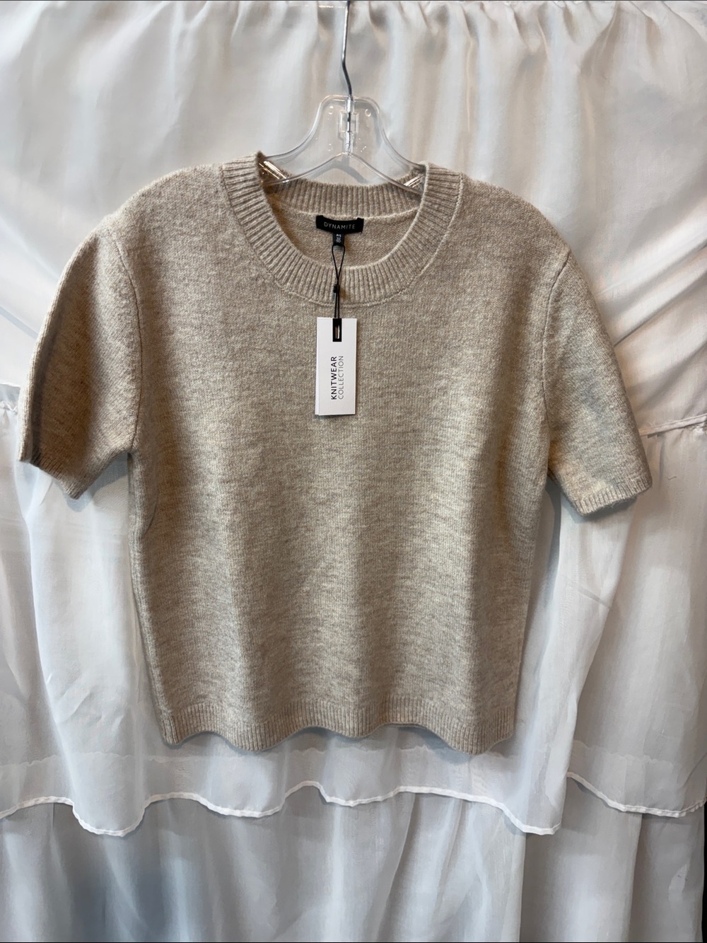 Dynamite Short Sleeve Crewneck Sweater in Oatmeal Heather🍁